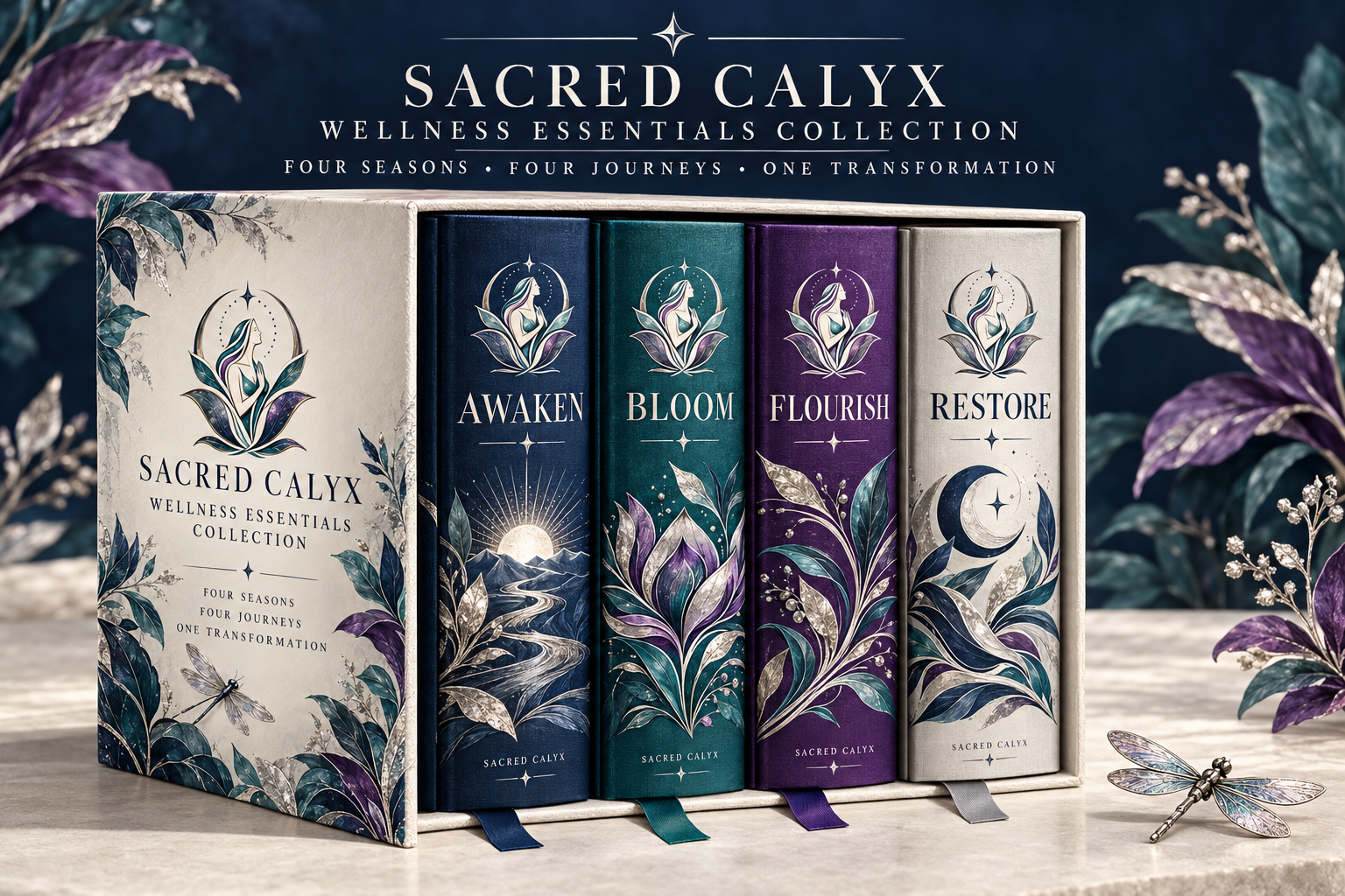 New Sacred Calyx Wellness Essentials Collection with Awaken, Bloom, Flourish, and Restore volumes